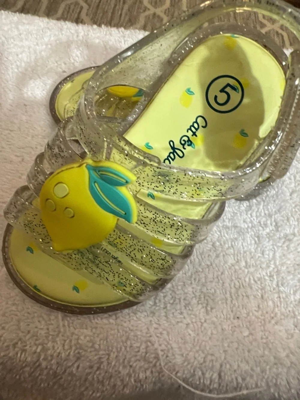Cat & Jack Yellow Glitter Jelly Sandals with Lemon Charm
